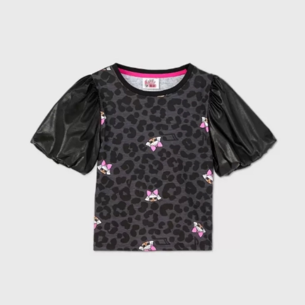 Girls L.O.L Surprise Remix Faux Leather Puff Short Sleeve T-Shirt